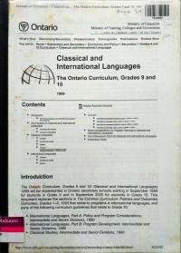 Image of Classical and International Languages the Ontario Curriculum, Grades 9 and 10 ( Copy )