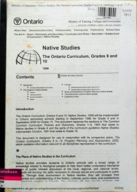 Image of Native Studies The Ontario Curriculum, Grades 9 and 10